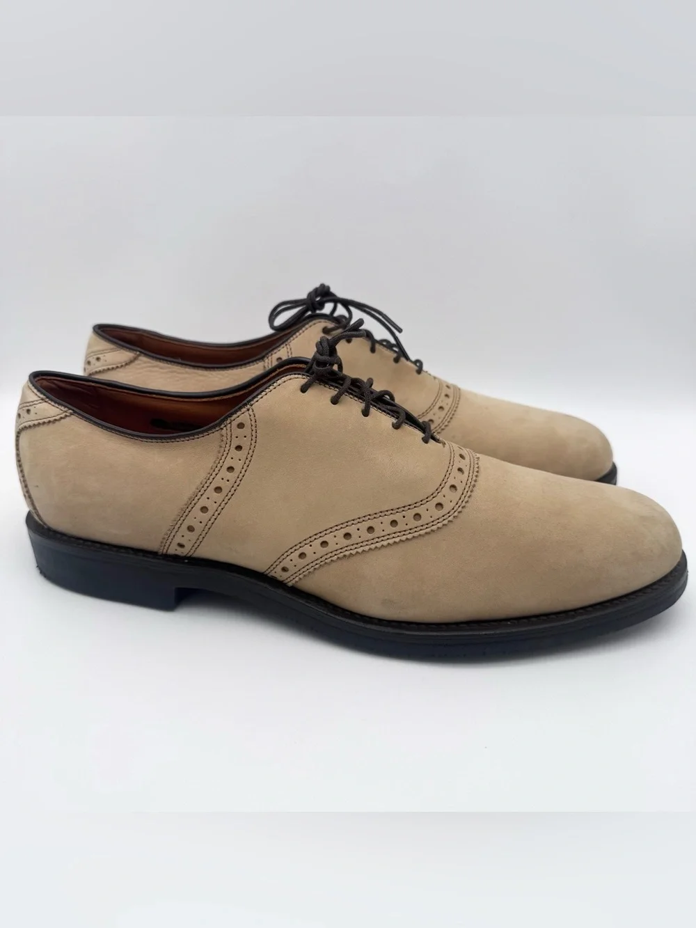 Allen Edmonds Greenwood Tan Suede Saddle Oxford Shoes Men's Size 10.5 A
